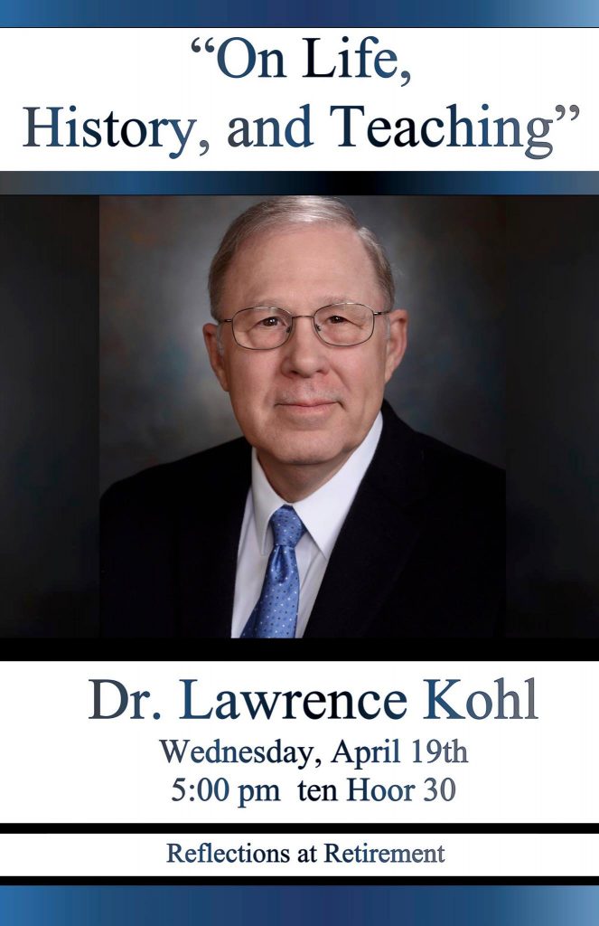 This an image of a poster for the event. It includes a picture of Lawrence Kohl.