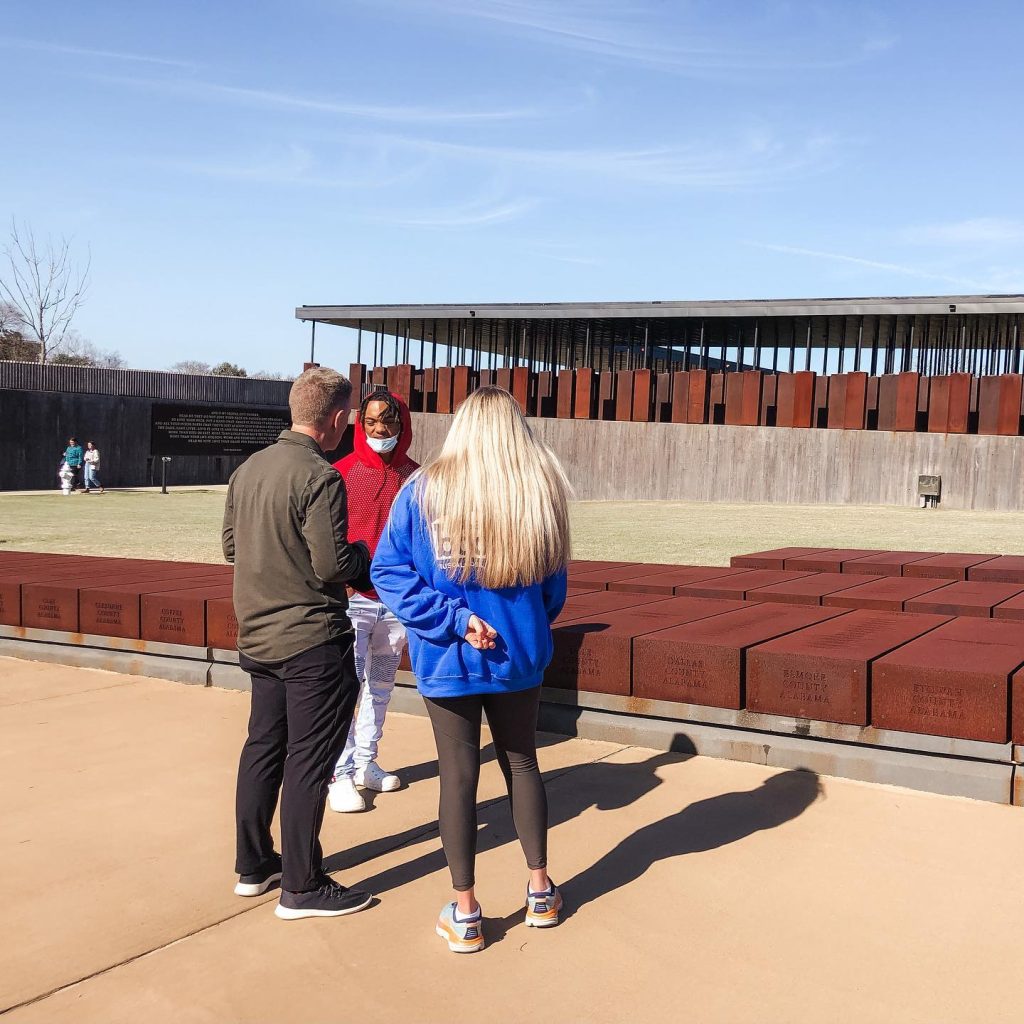 Giggie and student visit the national lynching memorial in Montgomery