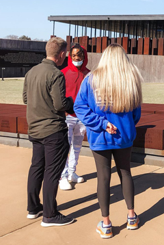 John Giggie and students tour the National Lynching Memorial in Montgomery.