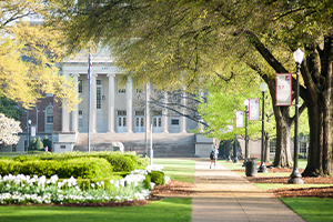 View of the University of Alabama quad looking at the Gorgas Library.