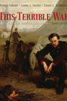 Book cover for This Terrible War featuring a painting of a Union soldier sitting by a campfire.