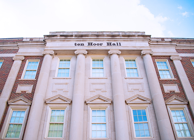 the front of ten Hoor Hall, taken from a low angle
