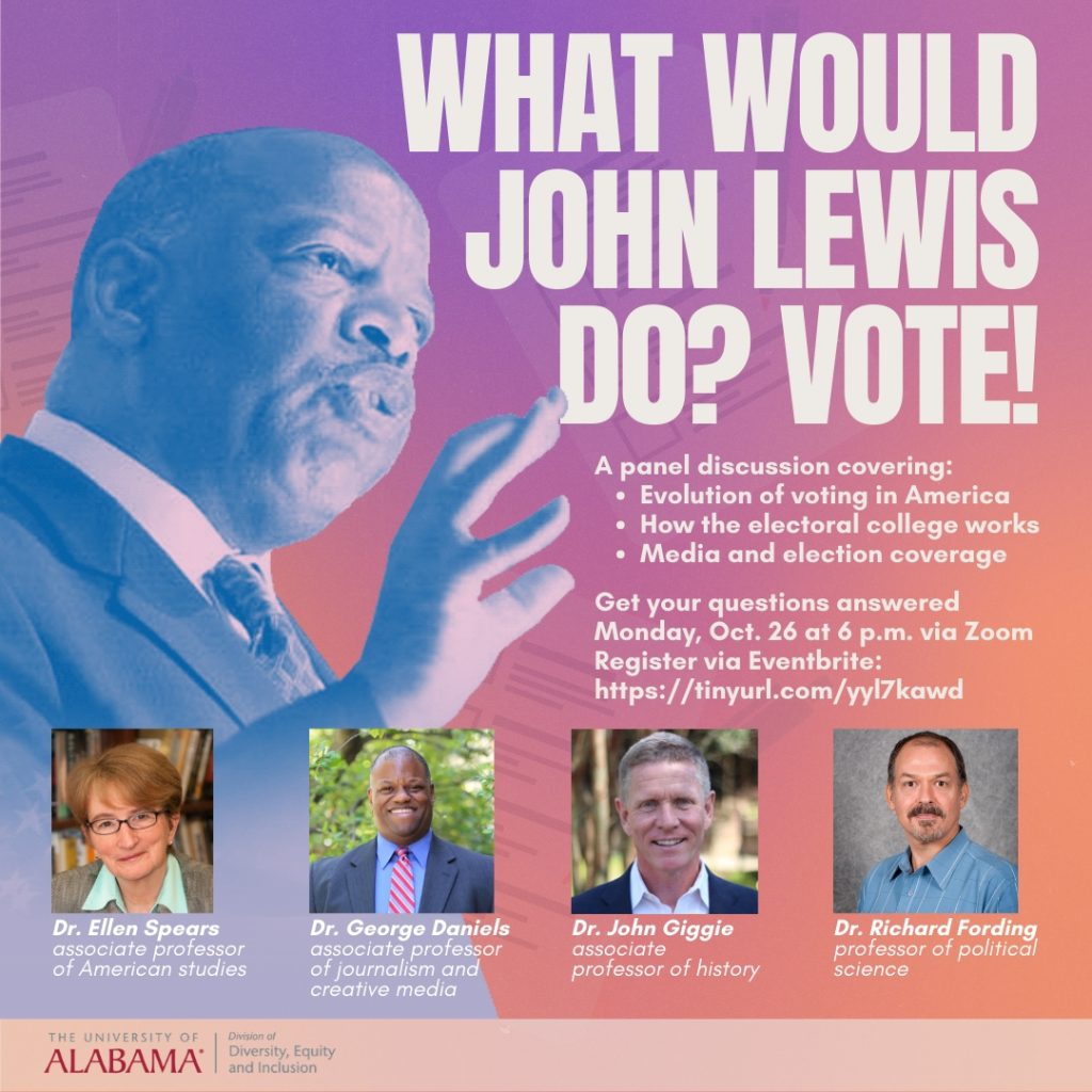 Poster image for this presentation. It shows an image of John Lewis with those of the presenters.