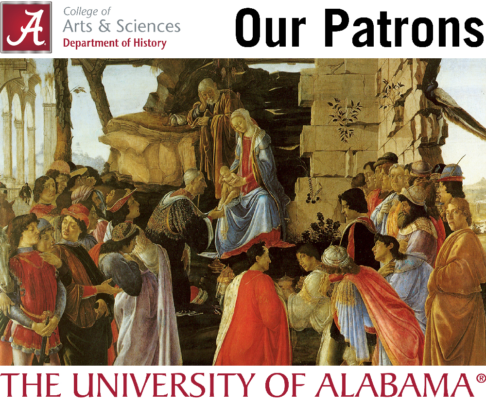 Logo for Patrons of the Department. Features Botticelli's Adoration of the Magi