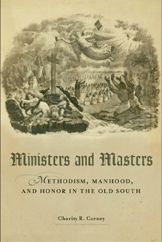 Book cover with engraving of religious service.