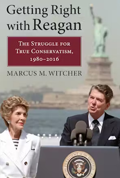 Book cover showing Ronald and Nancy Reagan speaking in front of the Statue of Liberty.