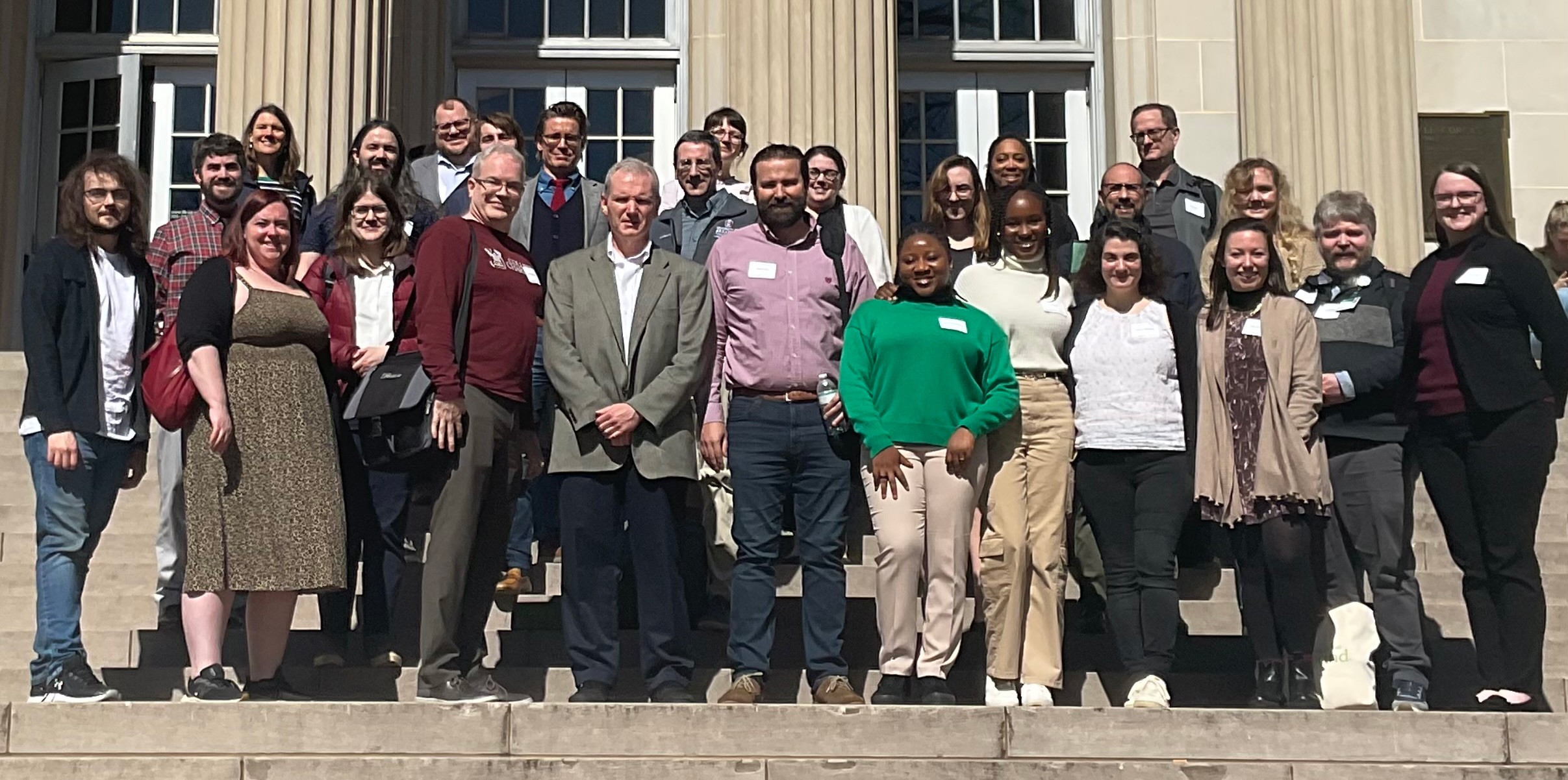 Attendees at the Southeastern German Studies Conference standing on the steps of Gorgas Library.