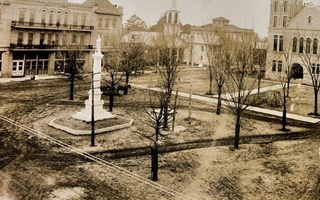 Sepiatone image of downtown Centreville, Alabama, circa 1900.